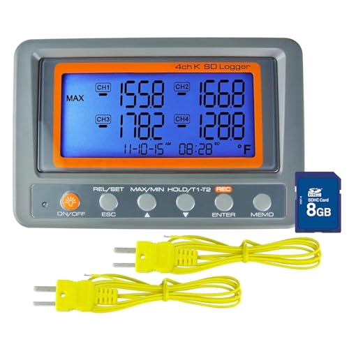 DANOPLUS Digitales 4-Kanal-Thermoelement-Thermometer mit SD-Karte, Datenlogger-Funktion, programmierbarer Alarm für hohe/niedrige Grenze, Mehrkanal-Temperatursensor, Temperaturrekorder von DANOPLUS