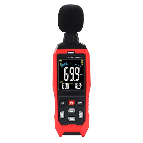 Decibel Datenmessgerät, großer LCD-Schallpegelmesser, A/C/Z Rauschmesser, Hochpräzises Tonmessgerät mit akustischem visuellen Alarm, schnelle / langsame Temperatur-Datenaufnahme von DANOPLUS
