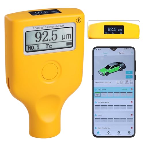 Farbdickenmessgerät Dual-Screen-Farbtiefenmesser, Farbmil-Dickenmessgerät mit Bluetooth-App-Verbindung und Datenprotokollierung, hohe Genauigkeit, Hintergrundbeleuchtung, Farbmessgerät für Automobil, von DANOPLUS