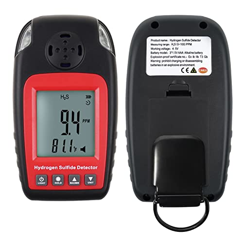 H2S Monitor Digital H2S Monitor Clip On 0~100ppm H2S Gas Detector with Buzzer and Red Indicator Alarm, LCD Backlight Hydrogen Sulfid Detector Display h2s & °C/°F Temperature for Various environments H2S Monitor Digital H2S Monitor Clip On 0~100ppm H2S Gas Detector with Buzzer and Red Indicator Alarm, LCD Backlight Hydrogen Sulfid Detector Display h2s & °C/°F Temperature for Various environments von DANOPLUS