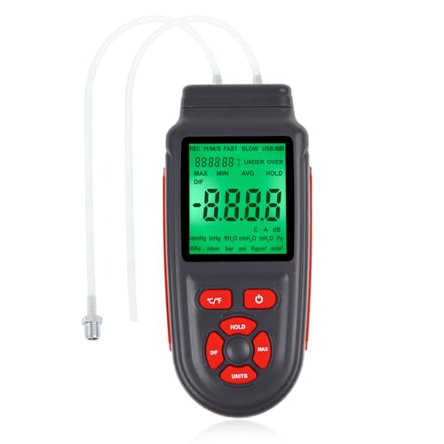 Manometer Professionelles Manometer Gasdruckprüfer ±3Psi Messbereich Manometeranzeige HVAC 12 wählbare Einheiten Differential-Manometer mit zwei Anschlüssen Luftdruck von DANOPLUS