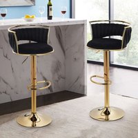 Barhocker 2er set, mit Fußstütze, Gelbe Metallbasis, 360° drehbar, höhenverstellbar, Esszimmerstühle aus Samt - Schwarz Barhocker 2er set, mit Fußstütze, Gelbe Metallbasis, 360° drehbar, höhenverstellbar, Esszimmerstühle aus Samt - Schwarz von DANS LES NUAGES