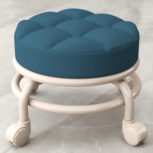 DANTTY Beauty-Hocker, Hocker auf Rädern, niedriger Rollhocker, Rollhocker, niedriger Rollhocker mit Rollen, niedrige kleine Lederhocker (Grau1) (Weiß)(Dark Blue) von DANTTY