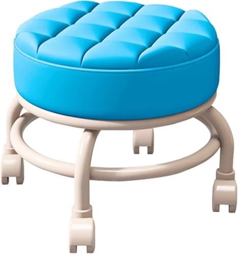 DANTTY Beauty-Hocker, Hocker auf Rädern, niedriger Rollhocker, Rollhocker, niedriger Rollhocker mit Rollen, niedrige kleine Lederhocker (Grau1) (Weiß)(Light Blue) von DANTTY