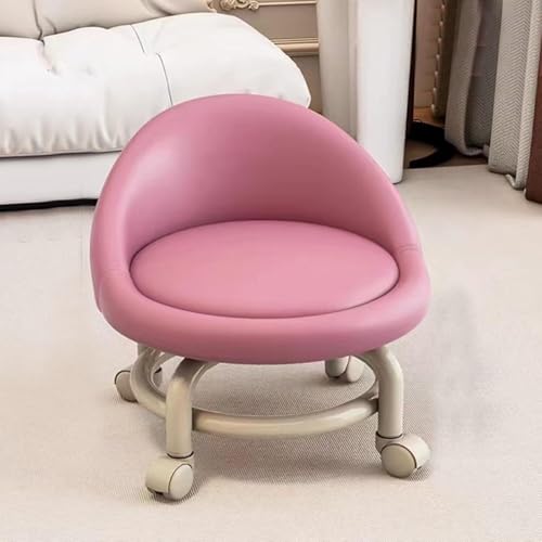 DANTTY Schönheitshocker, Hocker auf Rädern, niedriger Rollhocker, Fußhocker Niedriger Rollhocker mit Rad und Rückenlehne, Fußhocker, Rollsitz, kurzer Rollfußhocker mit Universalrollen(Pink Purple) von DANTTY
