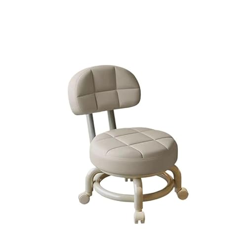 Schönheitshocker, Hocker auf Rädern, niedriger Rollhocker, Fußhocker Drehhocker kleiner niedriger Rollhocker Arbeitshocker Rückenlehne 360° Rollhocker niedriger Hocker mit Rädern drehbarer Werkstattho von DANTTY