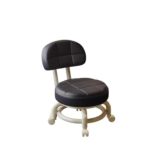 Schönheitshocker, Hocker auf Rädern, niedriger Rollhocker, Fußhocker Drehhocker kleiner niedriger Rollhocker Arbeitshocker Rückenlehne 360° Rollhocker niedriger Hocker mit Rädern drehbarer Werkstattho von DANTTY