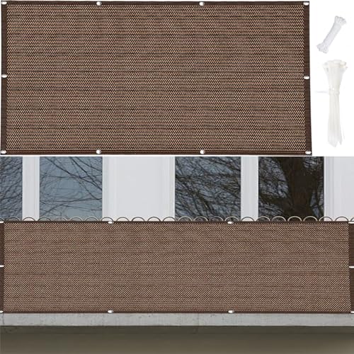 DANWU Balkon Sichtschutz 0.3 x 2.2 m Balkonblende HDPE Uv-Schutz Privatsphäre mit Kabelbinder Und Kordel für Terrasse & Garten, Braun von DANWU