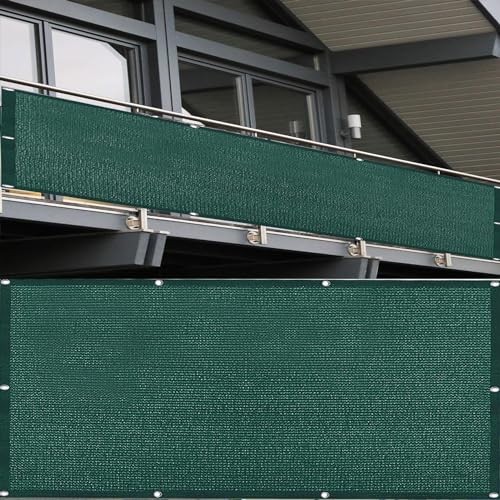 DANWU Balkon Sichtschutz 0.3 x 8 m Sichtschutzplane für Zaun Praktischer Sichtschutz mit Ösen, Nylon Kabelbinder Und Kordel für Terrasse & Garten, Dunkelgrün von DANWU