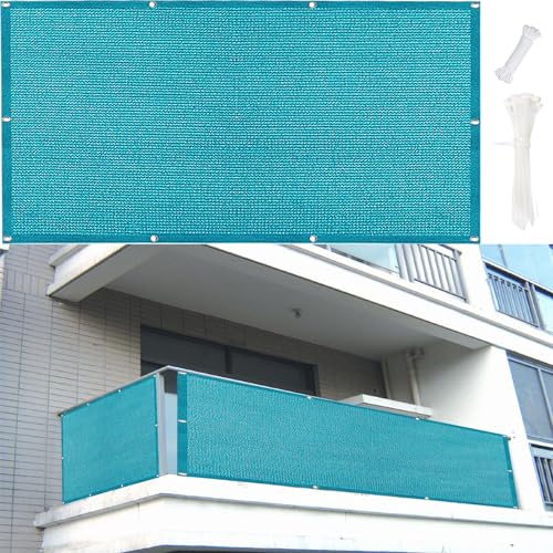 DANWU Balkon Sichtschutz 0.6 x 1.4 m Privacy Fence Outdoor Blickdichte Wind- Und Uv-Schutz mit Kabelbinder Und Kordel für Terrasse Und Zaun, Himmelblau von DANWU