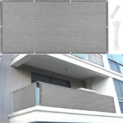 DANWU Balkon Sichtschutz 1 x 8.5 m Sichtschutzmatte Balkon Atmungsaktiv Privatsphäre mit Kabelbinder Und Kordel für Terrasse Und Zaun, Grau von DANWU