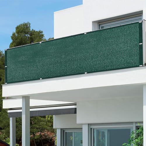 DANWU Balkon Sichtschutz 2.7 x 2.7 m Seitenmarkise Atmungsaktiv Privatsphäre mit Ösen, Nylon Kabelbinder Und Kordel für Terrasse Und Zaun, Dunkelgrün von DANWU