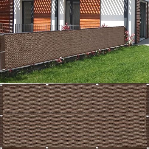 DANWU Balkon Sichtschutz Ohne Bohren 0.9 x 1.7 m Schattiernetz Zaunblende Atmungsaktiv Privatsphäre mit Kabelbinder Und Kordel für Terrasse & Garten, Braun von DANWU