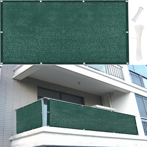 DANWU Balkon Sichtschutz Ohne Bohren 0.9 x 2.5 m Balkonverkleidung Innen Praktischer Sichtschutz Leichte Montage & Stabiler für Terrasse Und Zaun, Dunkelgrün von DANWU