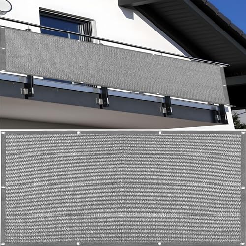 DANWU Balkon Sichtschutz Ohne Bohren 1.1 x 2.3 m Sichtschutzmatte Balkon Windschutz Und Sonnenschutz mit Kabelbinder Und Kordel für Balkon, Dachterrasse, Grau von DANWU