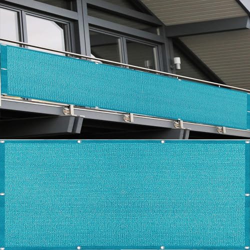 DANWU Balkon Sichtschutz Ohne Bohren 1.1 x 5.5 m Balkonverkleidung Zaunblende Wetterbeständiges Und Pflegeleichtes Leichte Montage & Stabiler für Balkon, Dachterrasse, Himmelblau von DANWU