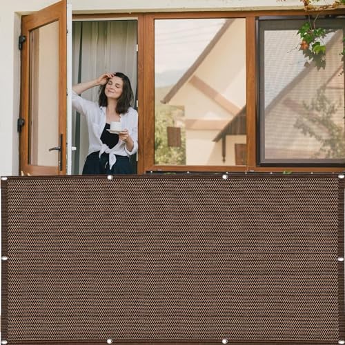 DANWU Balkon Sichtschutz Ohne Bohren 1.8 x 6 m Sichtschutz Zaunblende HDPE Uv-Schutz Privatsphäre mit Ösen, Nylon Kabelbinder Und Kordel für Terrasse Und Zaun, Braun von DANWU