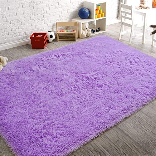 DANWU Shaggy Teppich 120x180cm Flauschig Weiche Küchenvorleger Wohnkultur Waschbar rutschfest für Wohnzimmer, Esszimmer, Schlafzimmer oder Kinderzimmer, Lila von DANWU