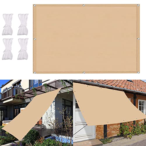 DANWU Sonnensegel Sonnenschutz 100x400cm Rechteckig Wasserdicht Garten Terrasse Balkonverkleidung Platten UV-beständig Feuchtigkeitsbeständig inkl Befestigungsseile, Sandgelb von DANWU