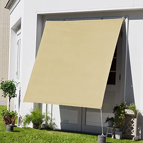 DANWU Sun Segel Sonnensegel 120x200cm Rechteckig Wasserdicht Camping Freizeit Balkonverkleidung Sichtschutz Winddicht und UV-beständig Resistant Reißfestigkeit inkl Befestigungsseile, Creme Farben von DANWU