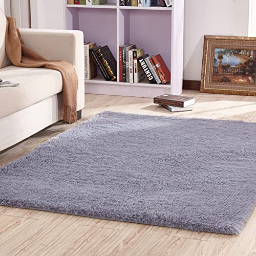 DANWU Teppich Modern 100x140cm Super Soft Küchenvorleger Waschbar rutschfest Kein Haarausfall für Badezimmer, Kinderzimmer oder Flur, Hellgrau von DANWU