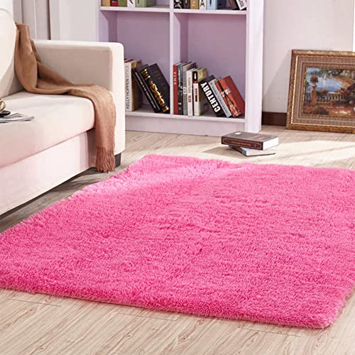 DANWU Teppich Schlafzimmer 80x200cm Super Soft Badteppiche rutschfeste Unterseite Kein Haarausfall für Badezimmer, Kinderzimmer oder Flur, Rosenrot von DANWU