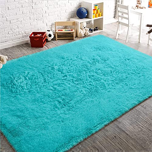 DANWU Teppich Wohnzimmer 160x160cm Hochflor Flauschig Langflor Teppich Waschbar rutschfest Kein Haarausfall für Badezimmer, Kinderzimmer oder Flur, Blau von DANWU