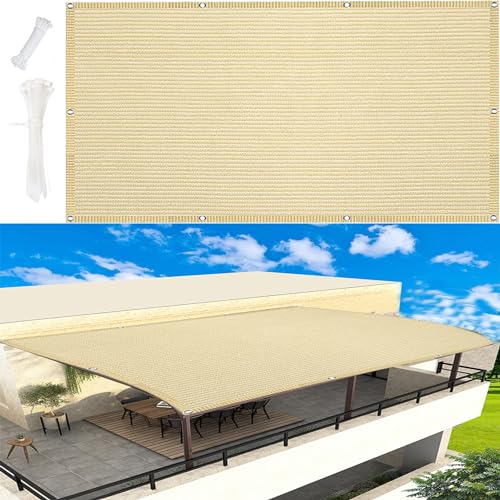 Sonnenschutz Segel 1.9 x 4.5 m Balkonumrandung Windschutz Und Sonnenschutz mit Kabelbinder Und Kordel für Terrasse Und Zaun, Sandgelb von DANWU