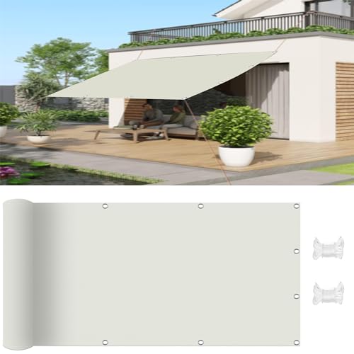 Sonnensegel 3.9 x 9.5 m Rechteckig Wasserdicht Outdoor Terrasse Segeltuch Pergola Uv-Beständig Resistant Reißfestigkeit inkl Befestigungsseile, Warmweiß von DANWU