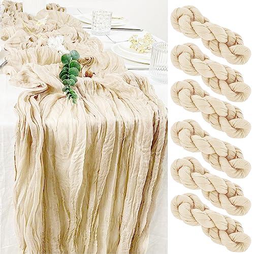 Seihtuch Tischläufer, 6 Stück Beige Käsetuch Tischläufer, Boho Gaze Käsetuch Tischläufer Rustikaler Durchsichtiger Läufer, Tischdecke für Boho, Hochzeit, Dekoration, Geburtstagsparty, 90 x 300 cm von DANXIAN