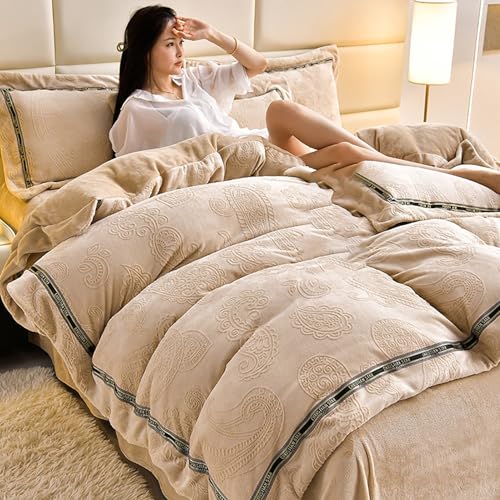 DAO-UPPSE Plüschiges Samt-Bettwäscheset, 4-teilig, Queen-Size-Größe, weicher Thermo-Bettbezug for gemütlichen Komfort zu jeder Jahreszeit(Milk Coffee,220 * 240cm/87 * 95in) von DAO-UPPSE