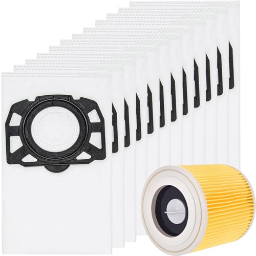 Staubbeutel Filter Zubehör set KFI 357 KFI 3310 für Kärcher WD2 Plus WD3 WD3P MV3 WD 3 Battery WD 3 Premium Nass Trockensauger Staubsauger Ersatzfilter Ersatzteile (12 Beutel + 1 Filter) von DAODEFUL