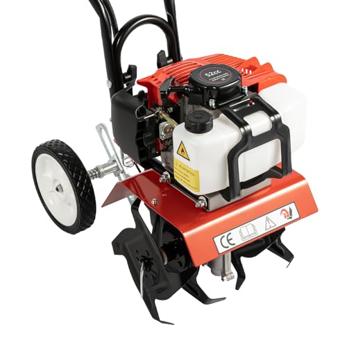 DAOHHFO 52CC Gartenfräse Benzin 2-Takt-Rasenboden bodenhacke 3 PS Motorhacke Benzin B x L（35×10CM） 7000R/Min Höhenverstellbare für Landwirtschaftliche Betriebe, Obstgärten und Gärten von DAOHHFO