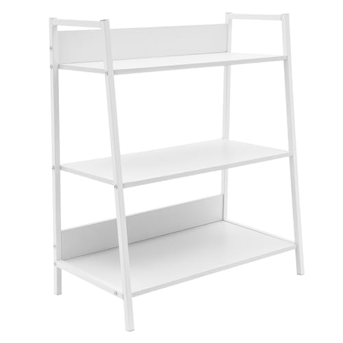 DAOHHFO Leiterregal 3 Ebenen, Standregal, Ausstellungsregal, Offenes Bücherregal Schräges Wandregal für Deko, Pflanzen & Bücher, Treppenregal, 60 x 30 x 69cm (Weiß) von DAOHHFO