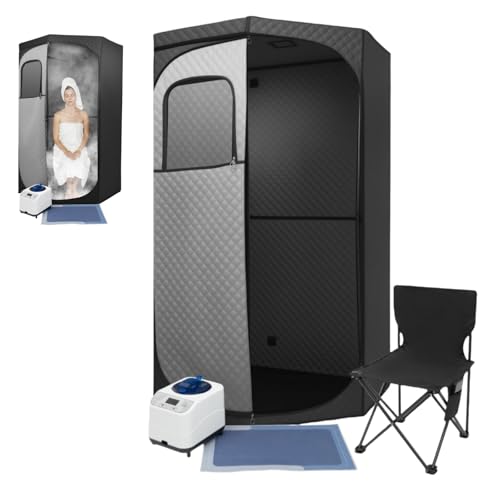 DAOHHFO Mini Sauna für Zuhause 1350W Dampfsauna Tragbar mit Fernbedienung, Klappbarer Stuhl, Timer, 9-stufige Heizung einstellbar, Portable Sauna Raum Kann Müdigkeit Lindern von DAOHHFO
