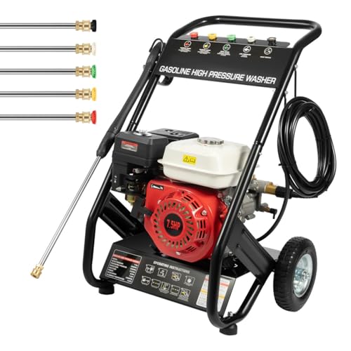 DAOHHFO Profi Benzin Hochdruckreiniger 4-Takt 7.5PS Benzinmotor Dampfstrahler, Auto- & Terrassenreiniger Flächenreiniger Benzin Reinigungsmaschine mit 5 Düsenaufsätze, 8m Schlauch, 170-190 Bar DAOHHFO Profi Benzin Hochdruckreiniger 4-Takt 7.5PS Benzinmotor Dampfstrahler, Auto- & Terrassenreiniger Flächenreiniger Benzin Reinigungsmaschine mit 5 Düsenaufsätze, 8m Schlauch, 170-190 Bar von DAOHHFO