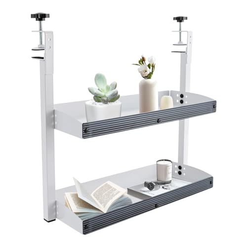 DAOHHFO Schreibtisch Klemmregal, Schreibtisch Oder Unter Dem Schreibtisch 2-stufiges Desktop Organizer mit verstellbarem Ablagefach für Gaming-Geräte, Tischzubehör und Meh (Weiß) von DAOHHFO