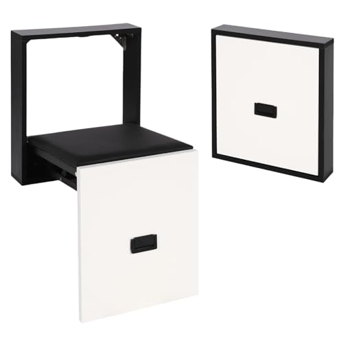 DAOHHFO Schuhwechselhocker mit PVC Sitzkissen, An Der Wand Montierter Klappschuhhocker für den Eingangsbereich, Unsichtbarer Klappstuhl für den Flur, Tragkraft 150 kg, Platzsparend (Schwarz&Weiß) von DAOHHFO
