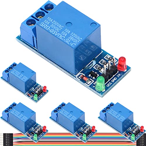 DAOKAI 1 Kanal Relais Expansion Modul,5V Low Level Trigger Relay Schild Modul Erweiterungsplatine mit Optokoppler Isolation LED-Warnlampe Dupont-Kabel(5 STÜCKE) von DAOKAI