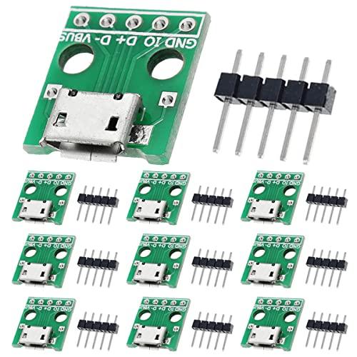 DAOKAI 10 Stück Micro USB Buchse auf DIP Adapter 2,54 mm 5 Pin USB 2.0 Micro USB Buchse auf DIP Konverter Breakout Board für DIY Netzteil mit 50 Pin Header von DAOKAI