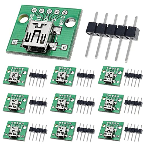DAOKAI 10 Stück Mini USB Buchse auf DIP Adapter 2,54 mm 5 Pin USB 2.0 Mini USB Buchse auf DIP Konverter Breakout Board für DIY Netzteil mit 50 Pin Header von DAOKAI