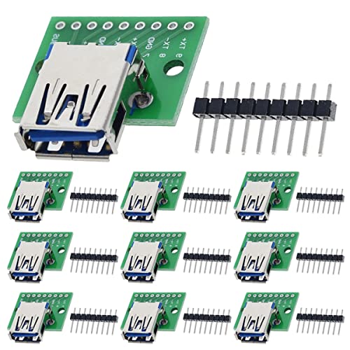 DAOKAI 10 Stück USB Typ-A 3.0 Buchse auf DIP-Adapter 2,54 mm 9-polige USB 3.0 Typ-A-Buchse auf DIP-Konverter Breakout Board für DIY-Netzteil mit 90-Pin-Header DAOKAI 10 Stück USB Typ-A 3.0 Buchse auf DIP-Adapter 2,54 mm 9-polige USB 3.0 Typ-A-Buchse auf DIP-Konverter Breakout Board für DIY-Netzteil mit 90-Pin-Header von DAOKAI