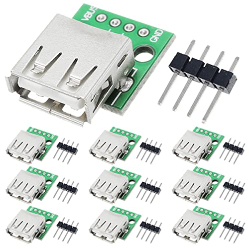 DAOKAI 10 Stück USB Typ A Buchse auf DIP Adapter 2,54 mm 4 Pin USB 2.0 Typ A Buchse auf DIP Konverter Breakout Board für DIY Netzteil mit 40 Pin Header von DAOKAI
