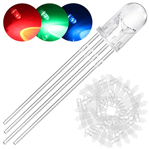 DAOKAI 100Pack 5mm LED Light Emitting Diode Gemeinsame Anode DC 3V 20mA RGB Tri-Color (Rot/Grün/Blau) 4Pin Klar Transparent Runde LED Buld Lampen Elektronikkomponenten für Arduino von DAOKAI