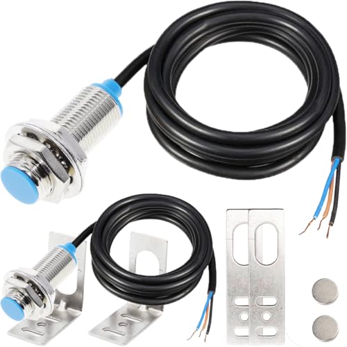 DAOKAI 2 Stück Induktiver Näherungssensor NJK-5002C 10 mm Abstand Hallsensor Magnetischer Näherungsschalter NPN 3-Kabel-Normalerweise offen DC 5-30 V M12 mit M12-Halterung Magnet von DAOKAI