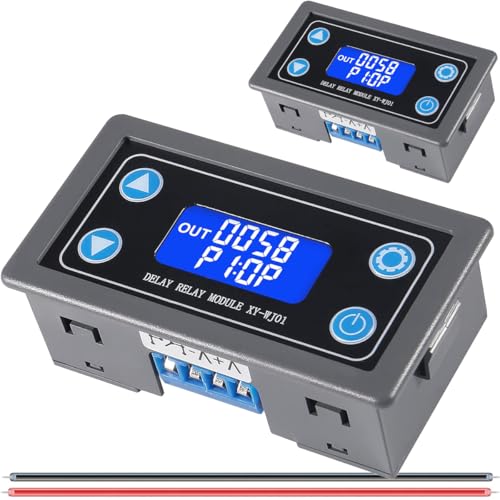 DAOKAI 2 Stück Zeitverzögerungsrelais-Modul DC 6-30V 12V 24V 0,01 s-9999 min Digitaler Timer-Zyklus-Verzögerungsschalter LCD-Anzeige XY-WJ01 Digitaler Timer mit 26AWG rotem und schwarzem Kabel von DAOKAI