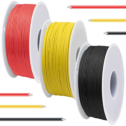 DAOKAI 20 Gauge PVC Elektrokabel 300 V 20 AWG UL1007 Litze verzinnte beschichtete Kupferdrähte 3 Farben (schwarz, rot, gelb) 7 m/23 ft jedes Kabel Anschlusskabelsatz für 3D-Drucker, Modellauto von DAOKAI