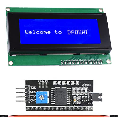 DAOKAI 20X4 LCD Display Modul,2004 20x4 Character Blaue LCD Bildschirm Zeichenanzeigemodul mit IIC/I2C/TWI Serial Interface Adapter für Arduino UNO R3 von DAOKAI