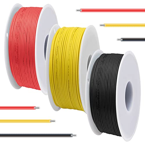 DAOKAI 26-Gauge-PVC-Elektrokabel 300 V 26 AWG UL1007 Vollkern verzinnte beschichtete Kupferdrähte 3 Farben (Schwarz, Rot, Gelb) 7 m/23 Fuß jedes Kabel Anschlusskabelsatz für 3D-Drucker, Modellauto von DAOKAI