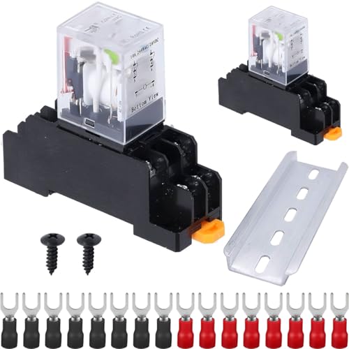 DAOKAI 2Stück Spulenleistung relais DC 12V 10A DPDT 2NO 2NC 8-polig elektromagnetisches Leistungsrelais LED Anzeige,mit DIN-Schiene geschlitztem Aluminium YJ2N-LY von DAOKAI